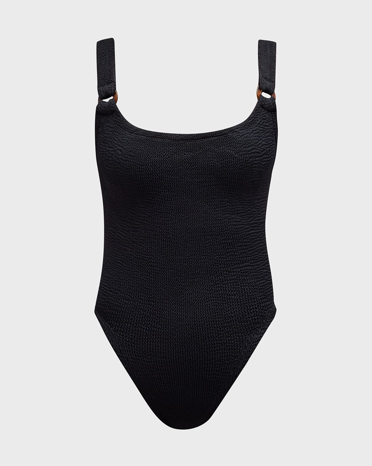 Hunza G One-piece Swimsuit With Tortoiseshell Ring Detailing In Black
