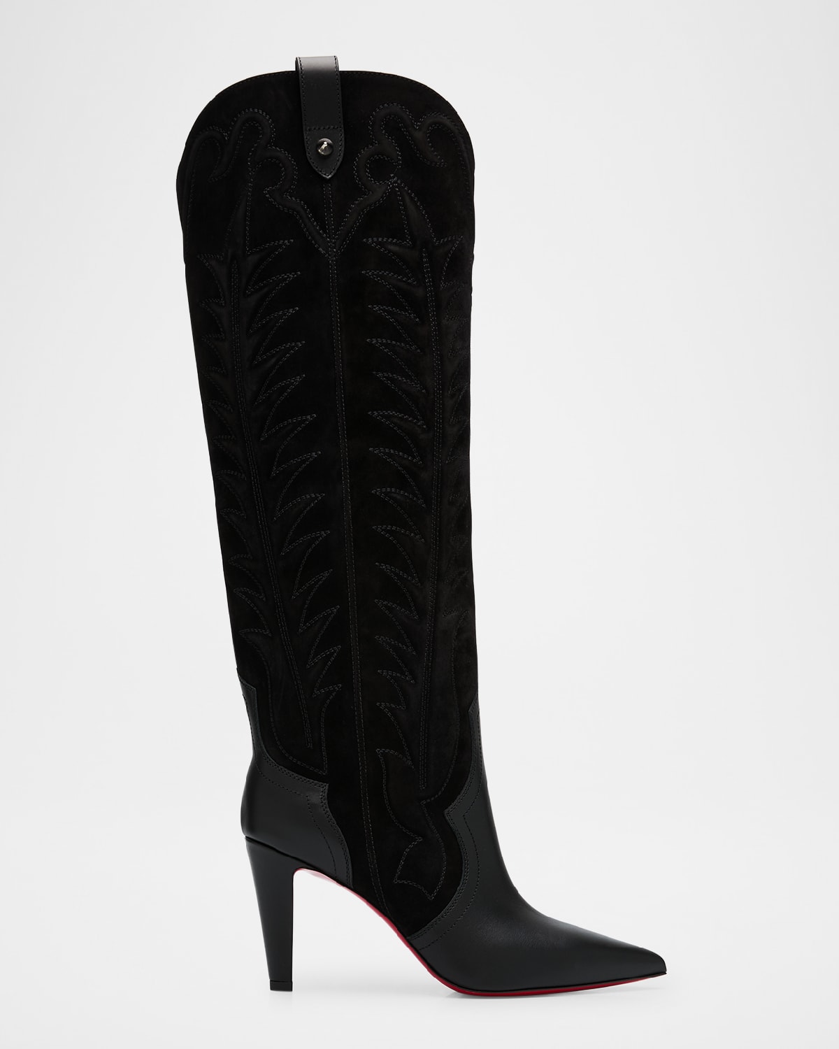 CHRISTIAN LOUBOUTIN SANTIA BOTTA MIXED LEATHER RED SOLE BOOTS 