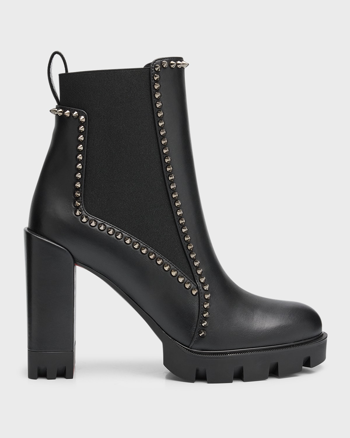 Christian Louboutin Spike Leather Chelsea Red Sole Booties Smart