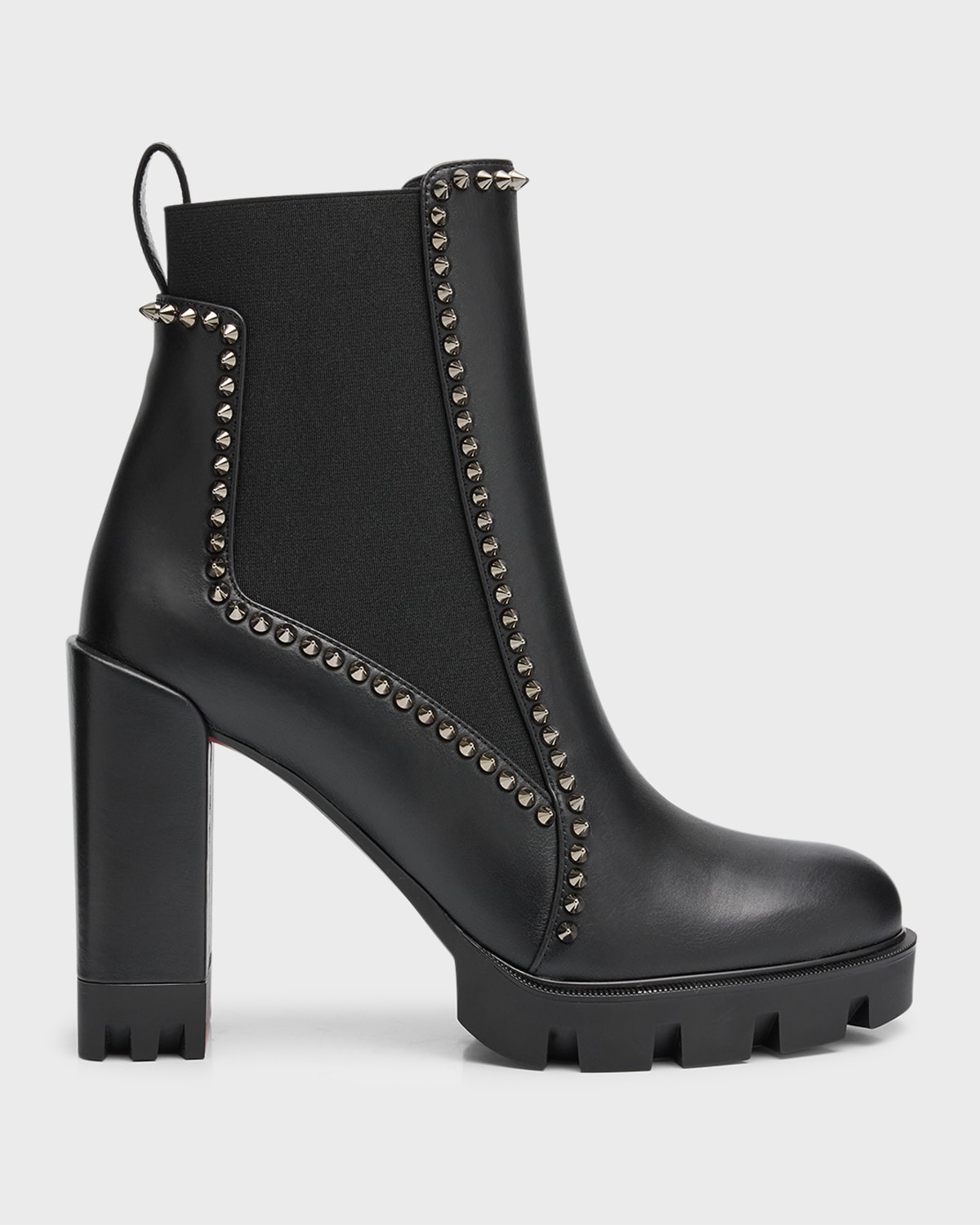 Shop Christian Louboutin Spike Leather Chelsea Red Sole Booties In Black