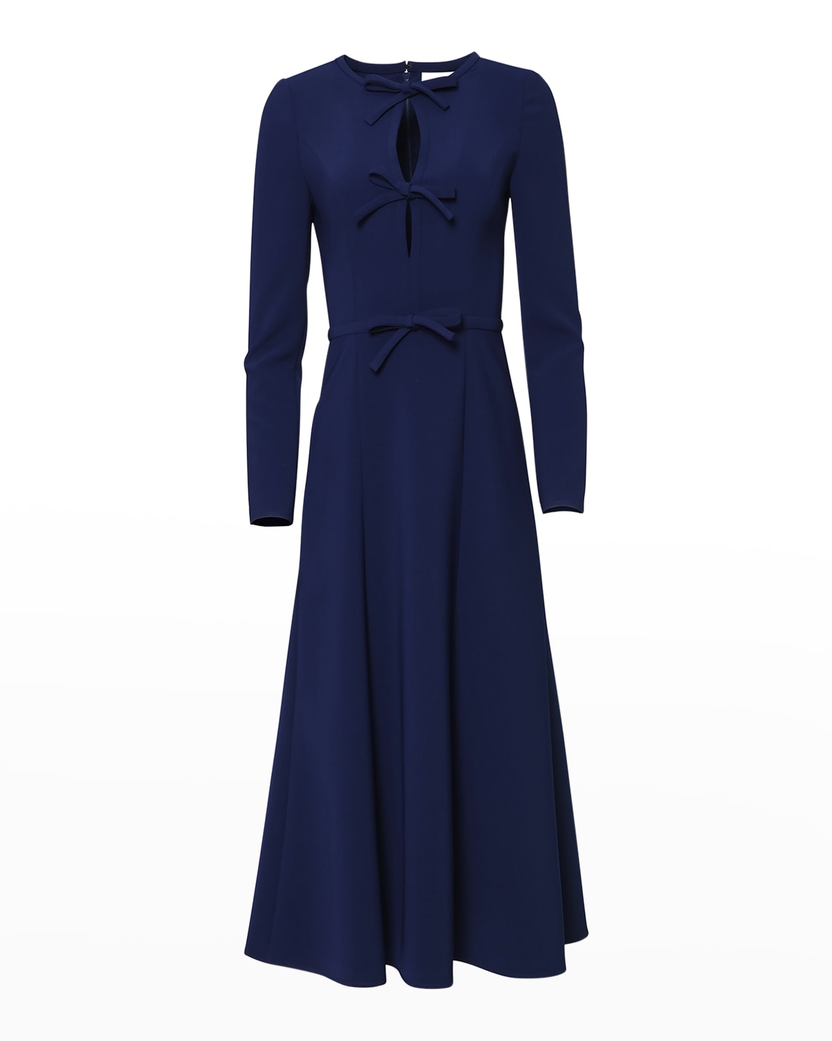 Shop Carolina Herrera Triple Bow Keyhole-front Midi Dress In Black
