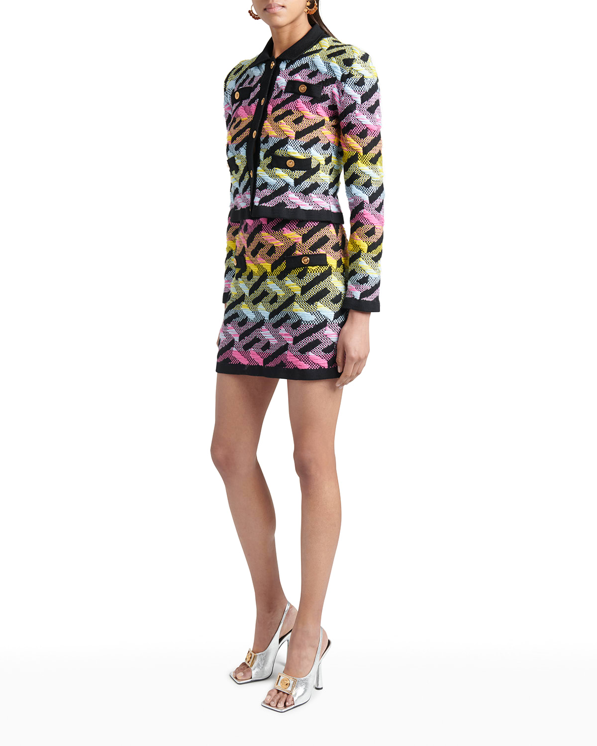 Versace Double Pocket Monogram Rainbow Knit Skirt In Multicolor