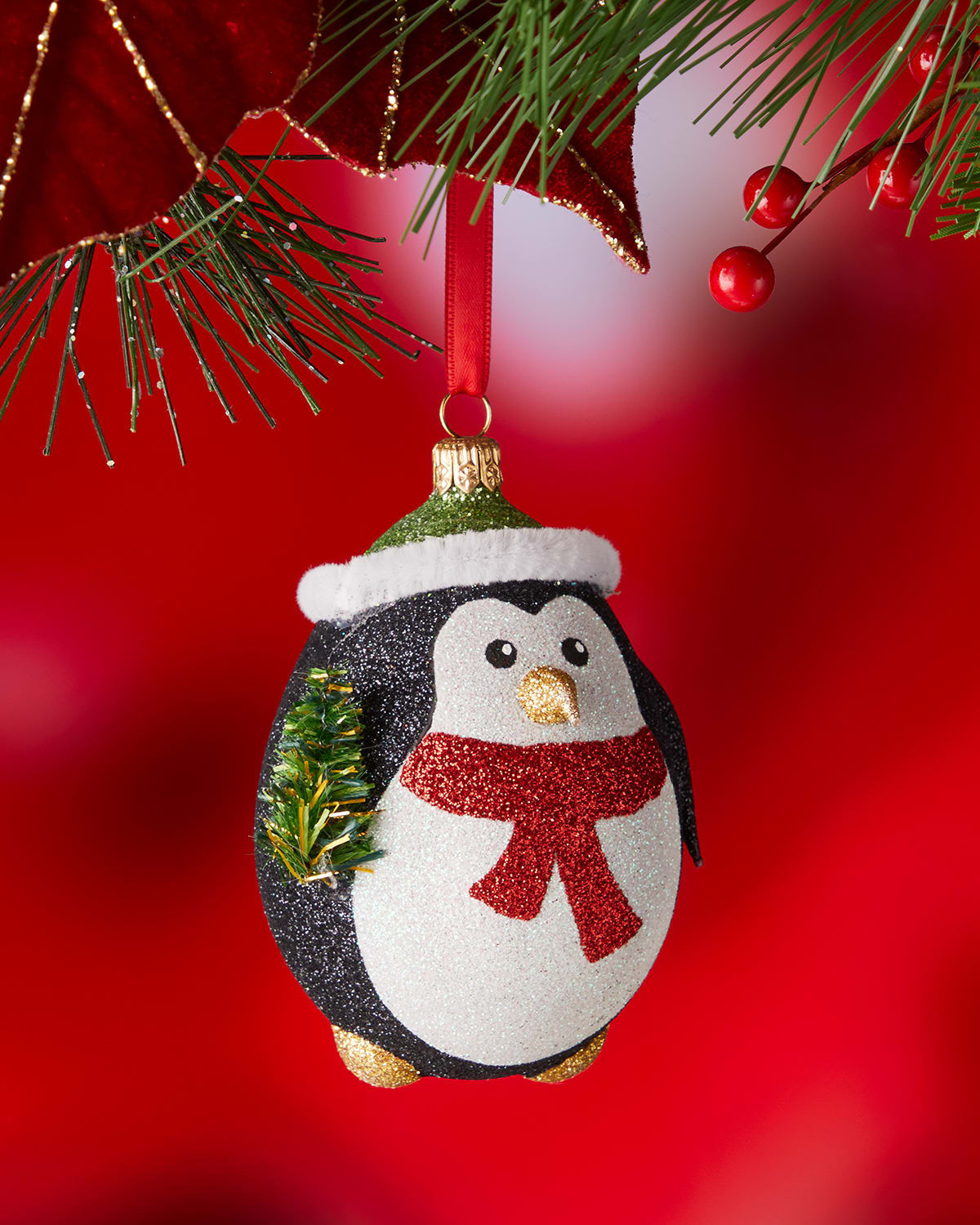Penguin Holiday Glass Ornament