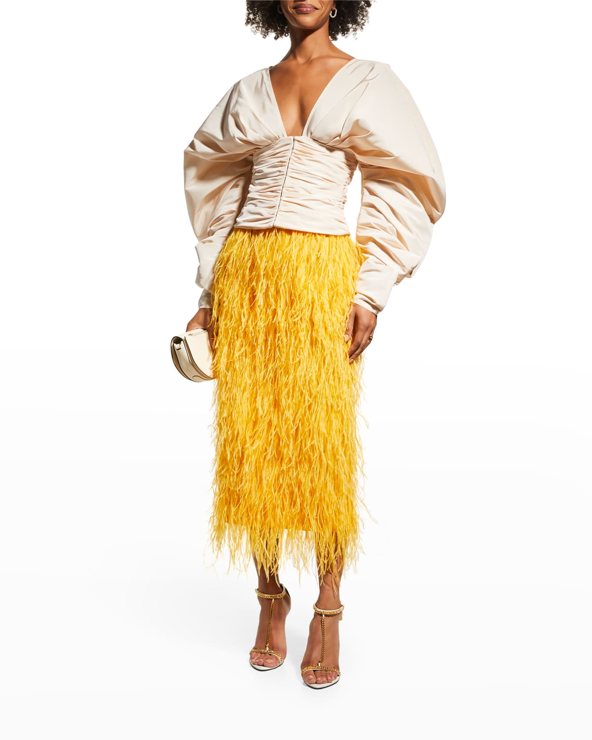 Aliette Ostrich Feather Midi Skirt