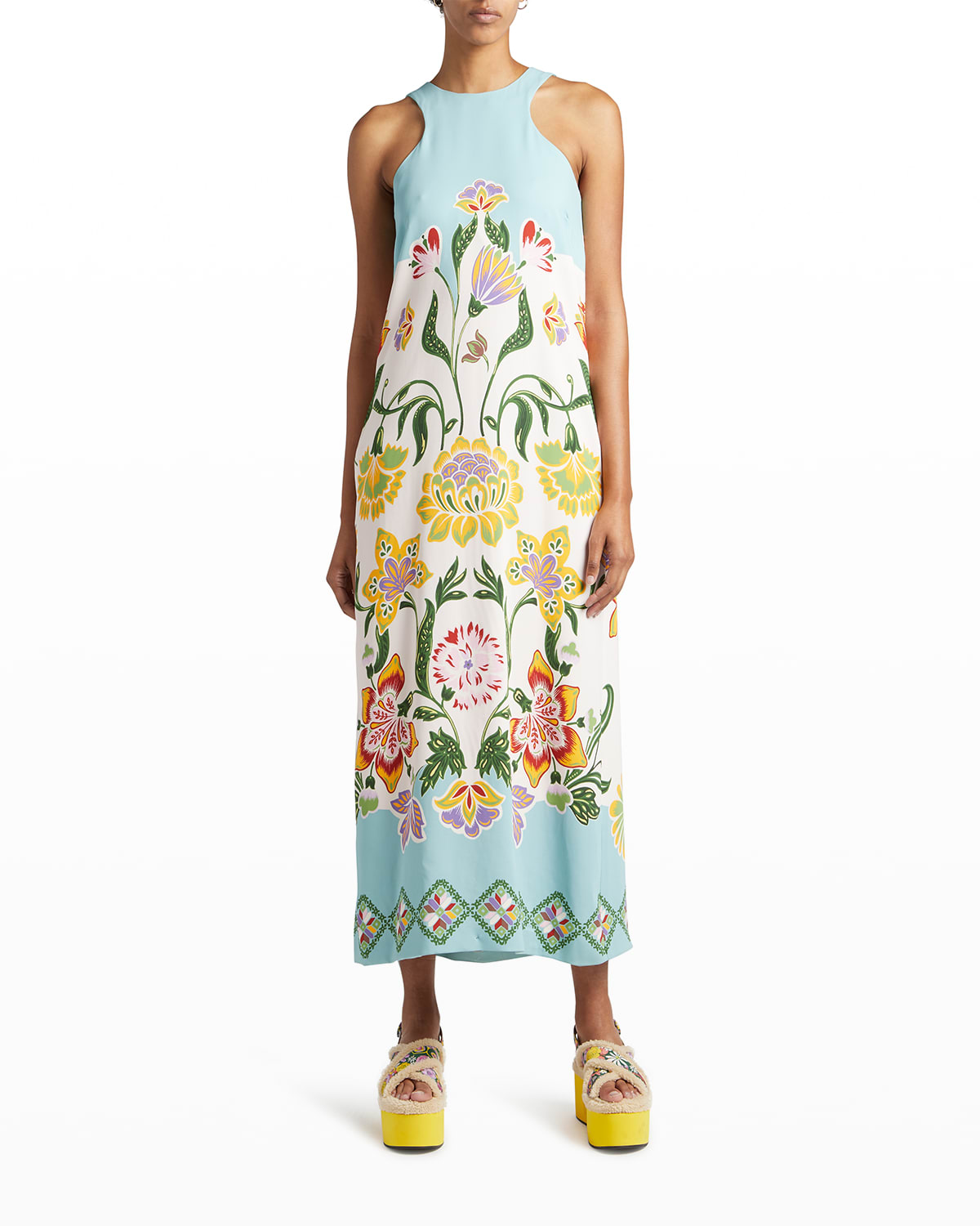 La Doublej Racer Floral Placed-print Maxi Dress In Folk Flowers Azzu