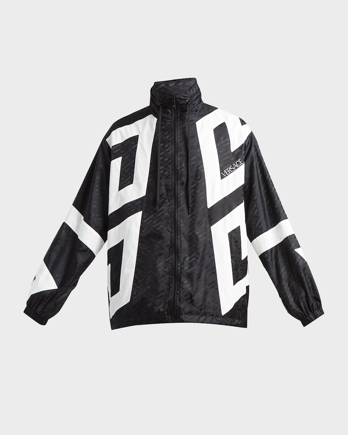 Versace La Greca Print Windbreaker In Blackwhite