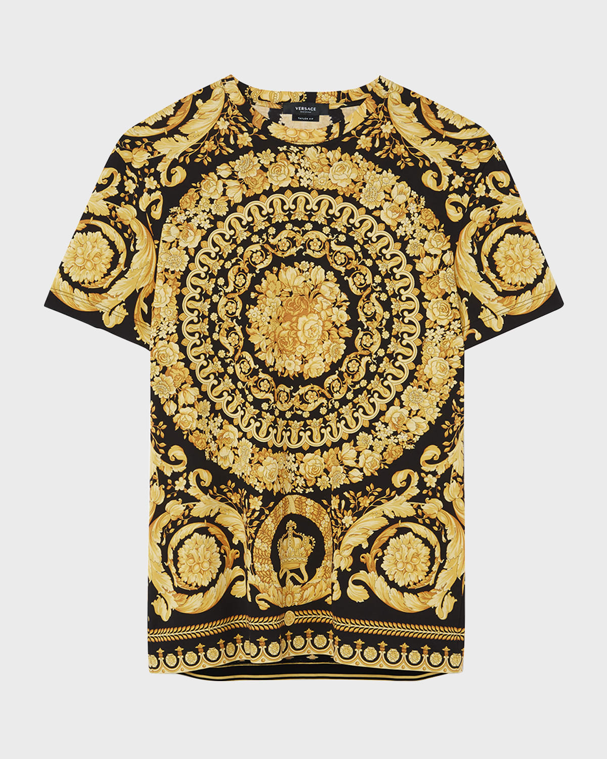 Versace T-shirt Jersey Cotton Bio Stampa Barocco Classic In Black/gold