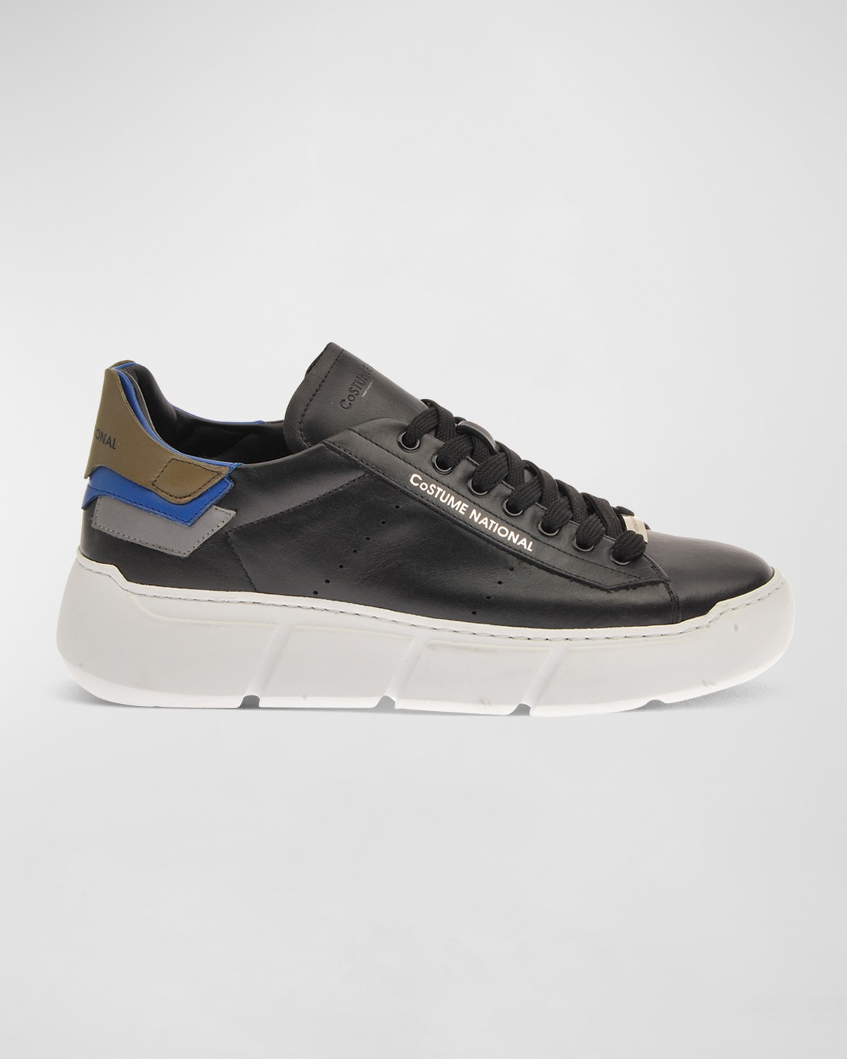 Shop Costume National Men's Leather Low-top Logo Sneakers In Black
