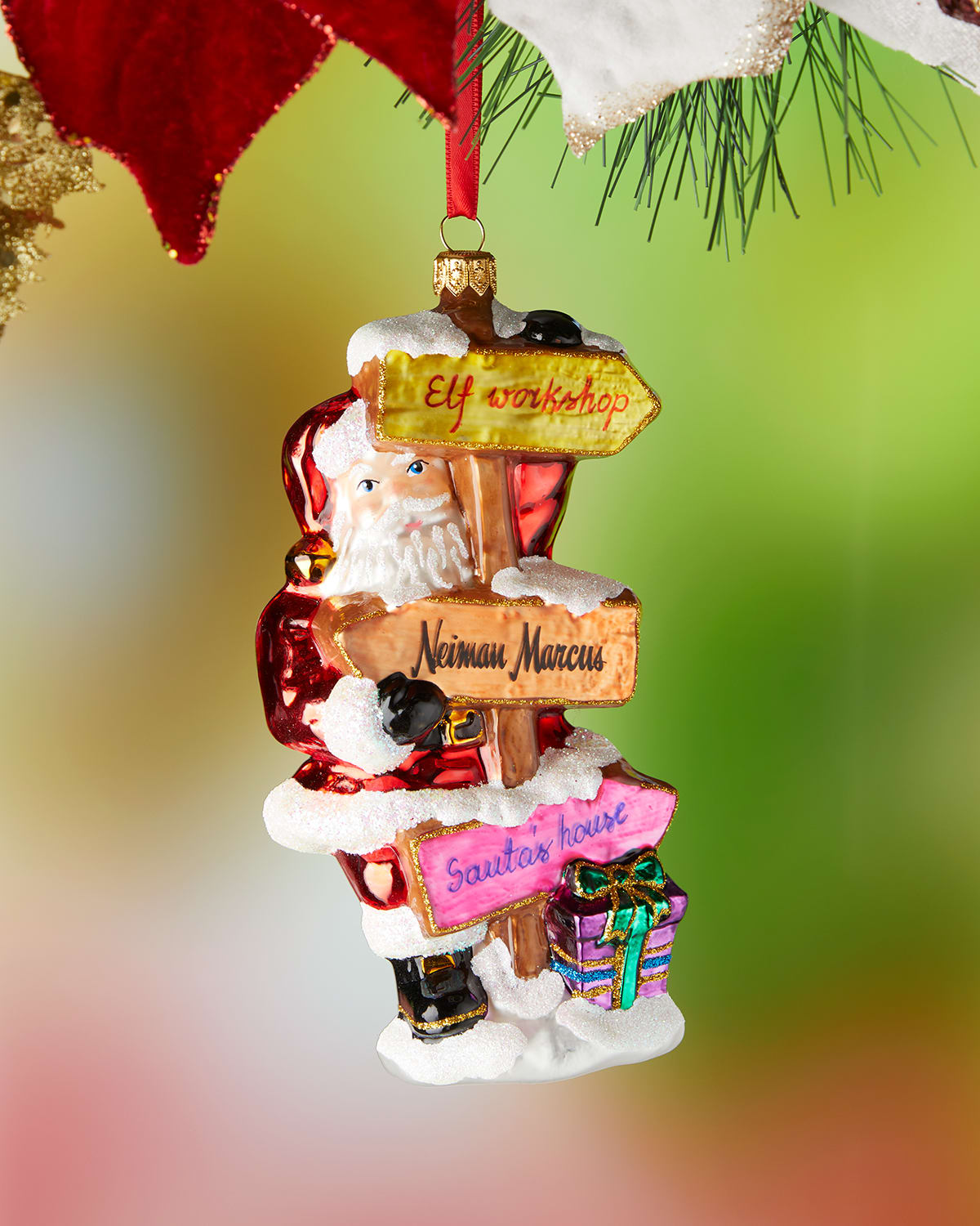 Santa with Road Signs Ornament