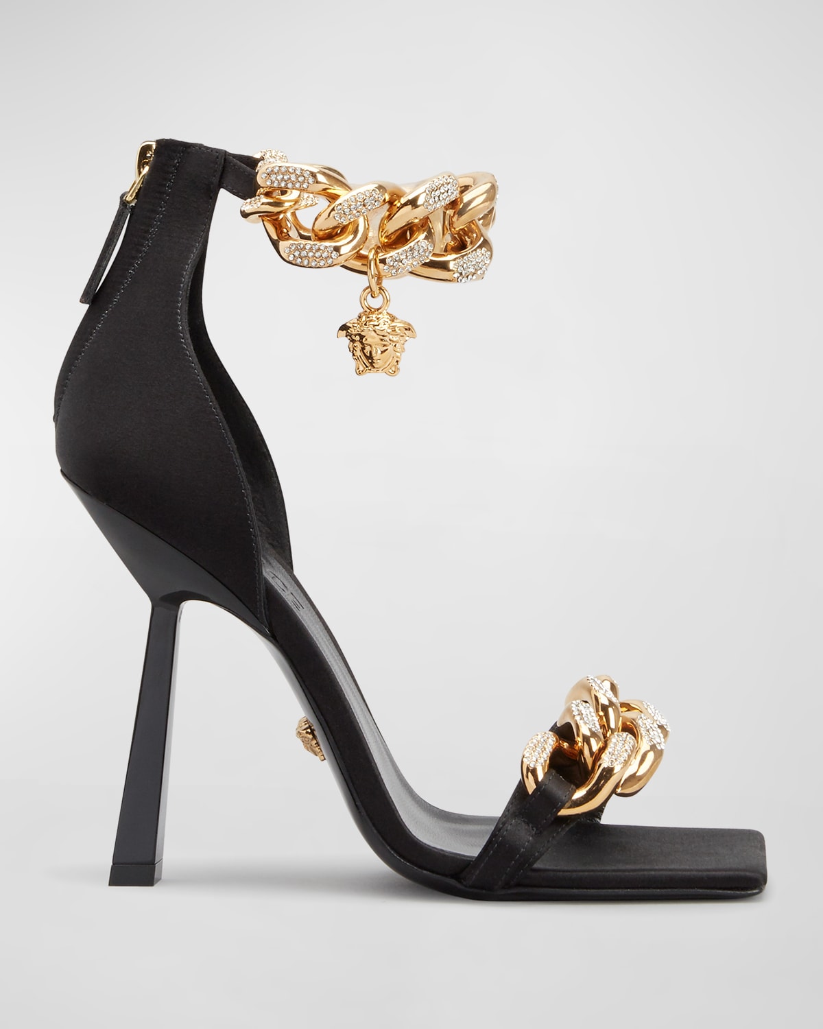 Versace Silk Chain Medusa Stiletto Sandals