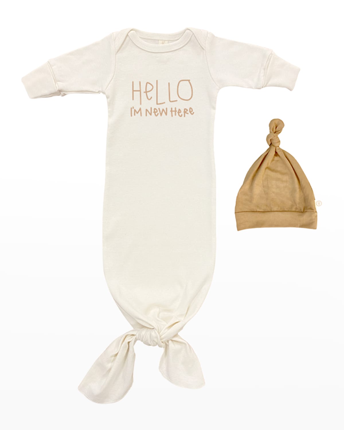 Tenth & Pine Kid's Hello I'm New Here Knotted Gown W/ Hat In Natural 1