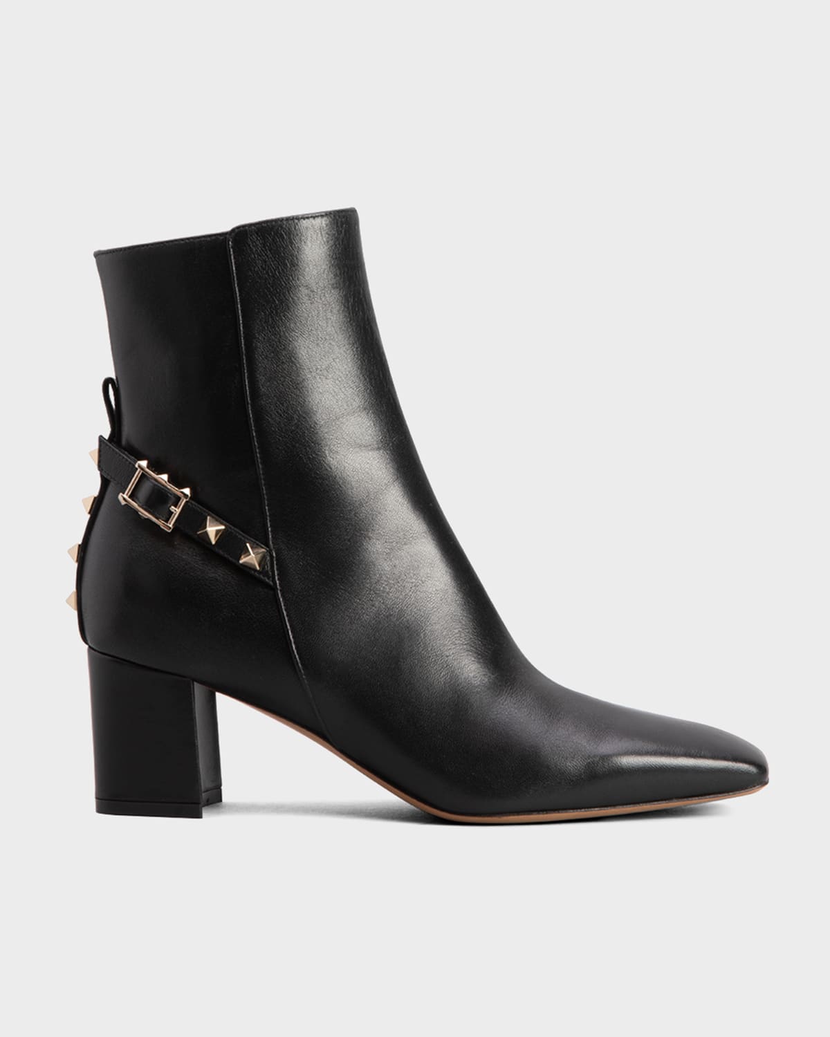 VALENTINO GARAVANI ROCKSTUD LEATHER BLOCK-HEEL BOOTIES