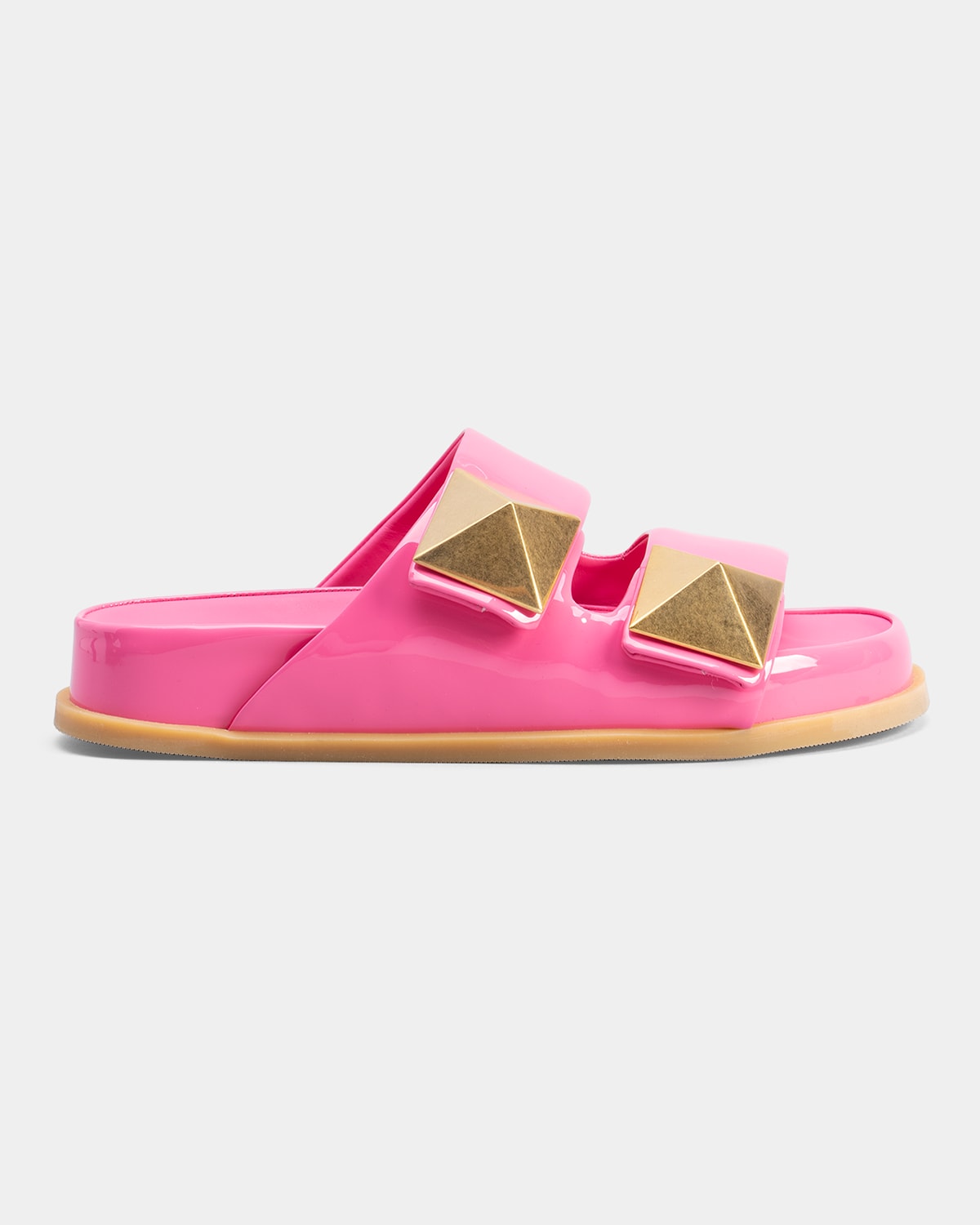 Valentino Garavani Women's Studded Double Strap Slide Sandals In Bright Pink