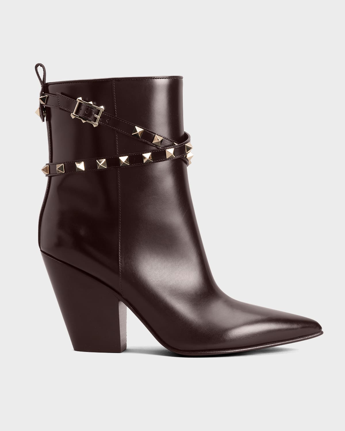 Valentino Garavani Rockstud Calfskin Western Ankle Booties In Hot
