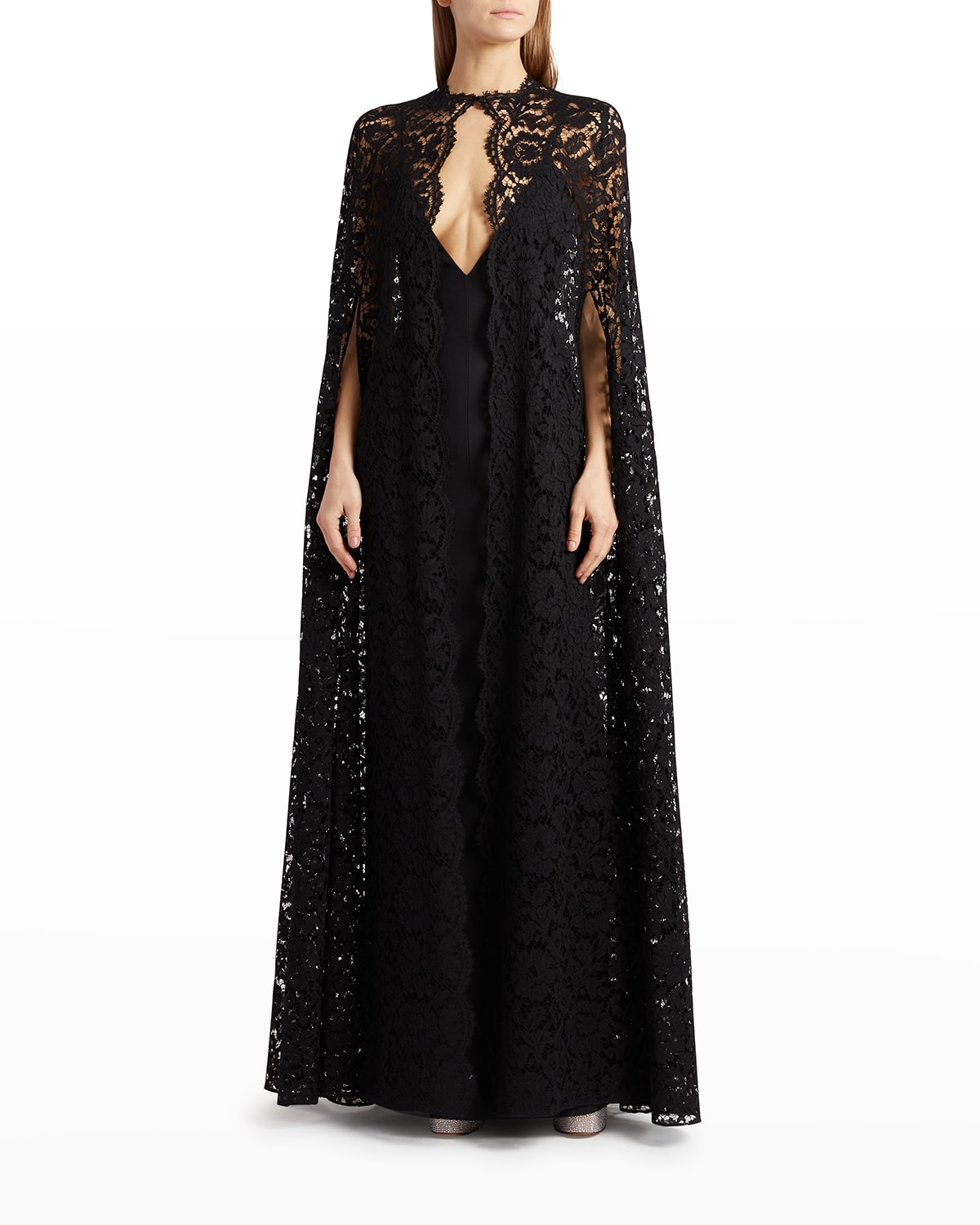 VALENTINO OPEN FRONT FLORAL LACE CAPE