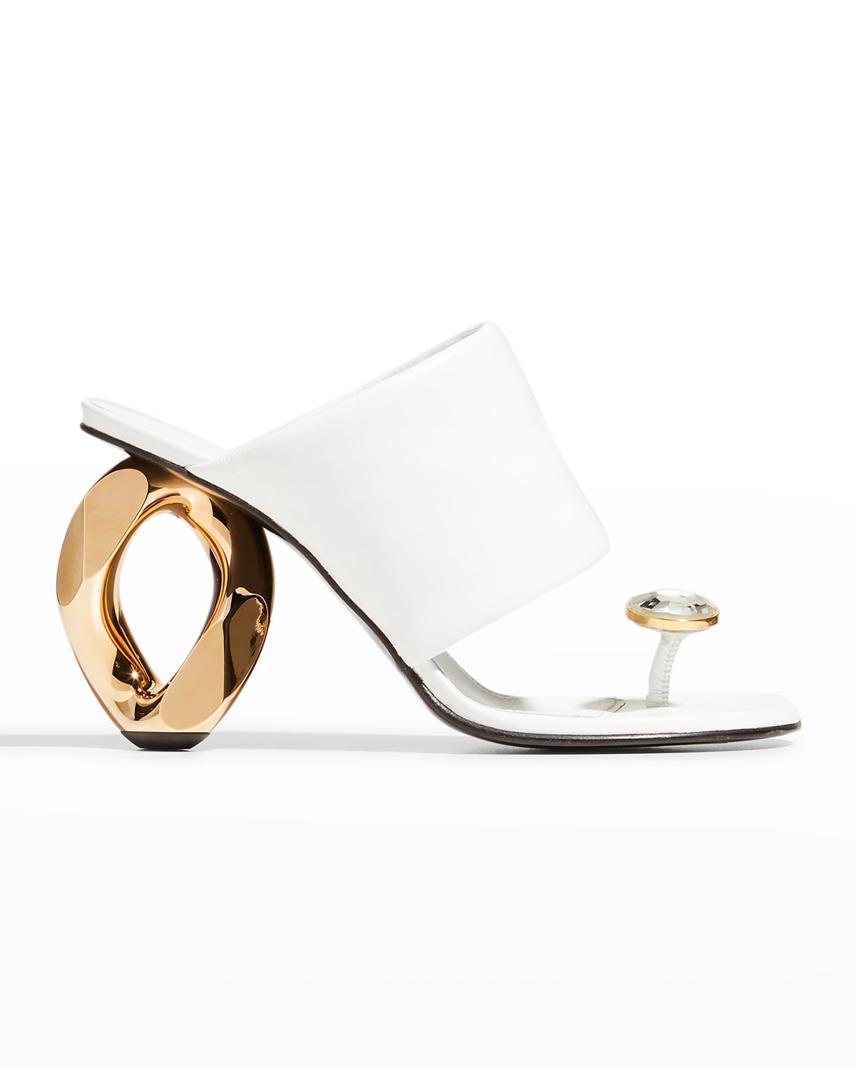 Jw Anderson Leather Diamond Chain Heel Sandal In White