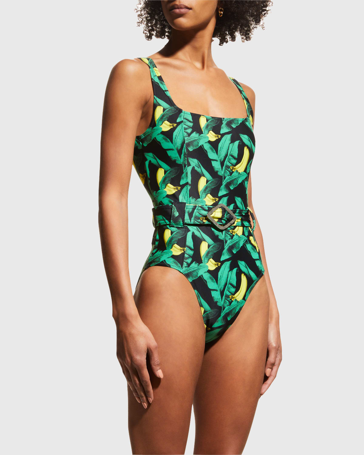 Ganni Banana Tree Recycled Print Swimsuit Banana Tree Black In Banana Tree Black