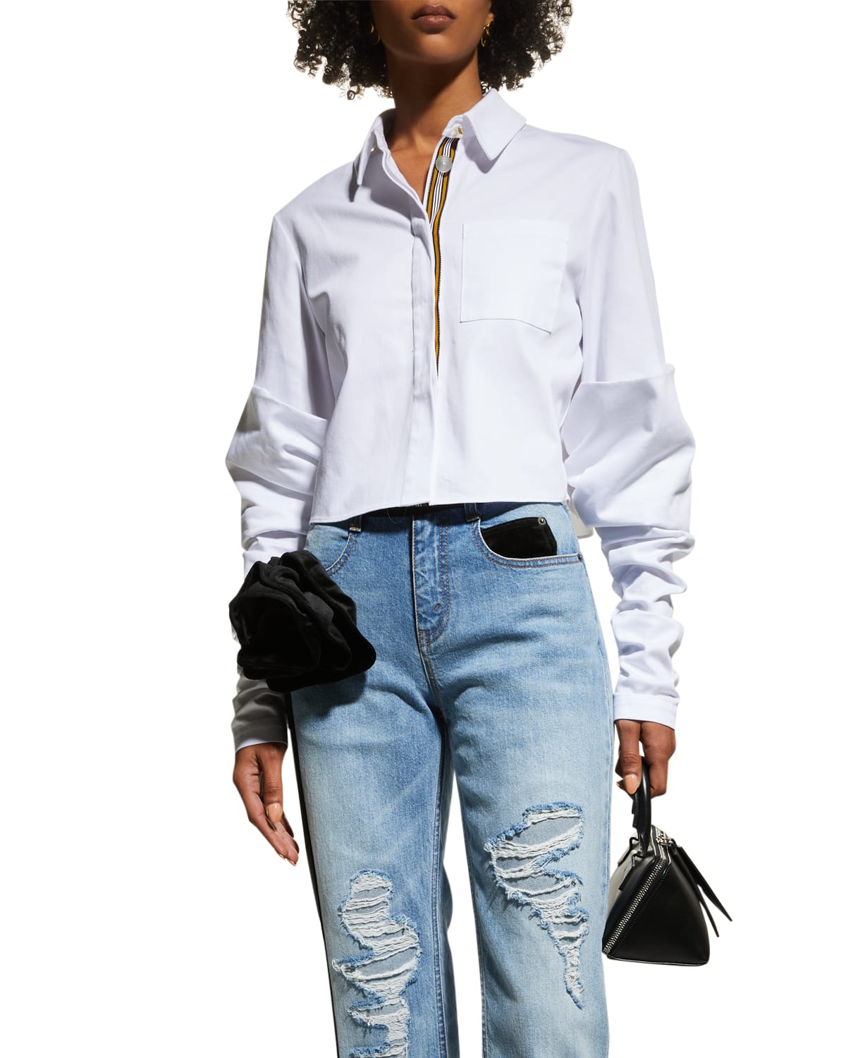 Hellessy Anatole Ruched Long-Sleeve Crop Shirt