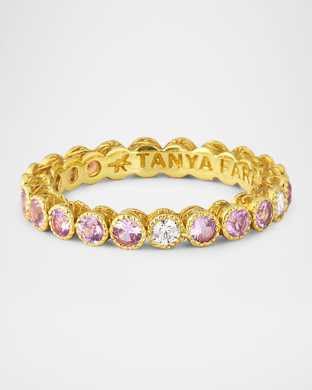 Tanya Farah 18k Yellow Gold Modern Etruscan Pink Sapphire Stack Ring