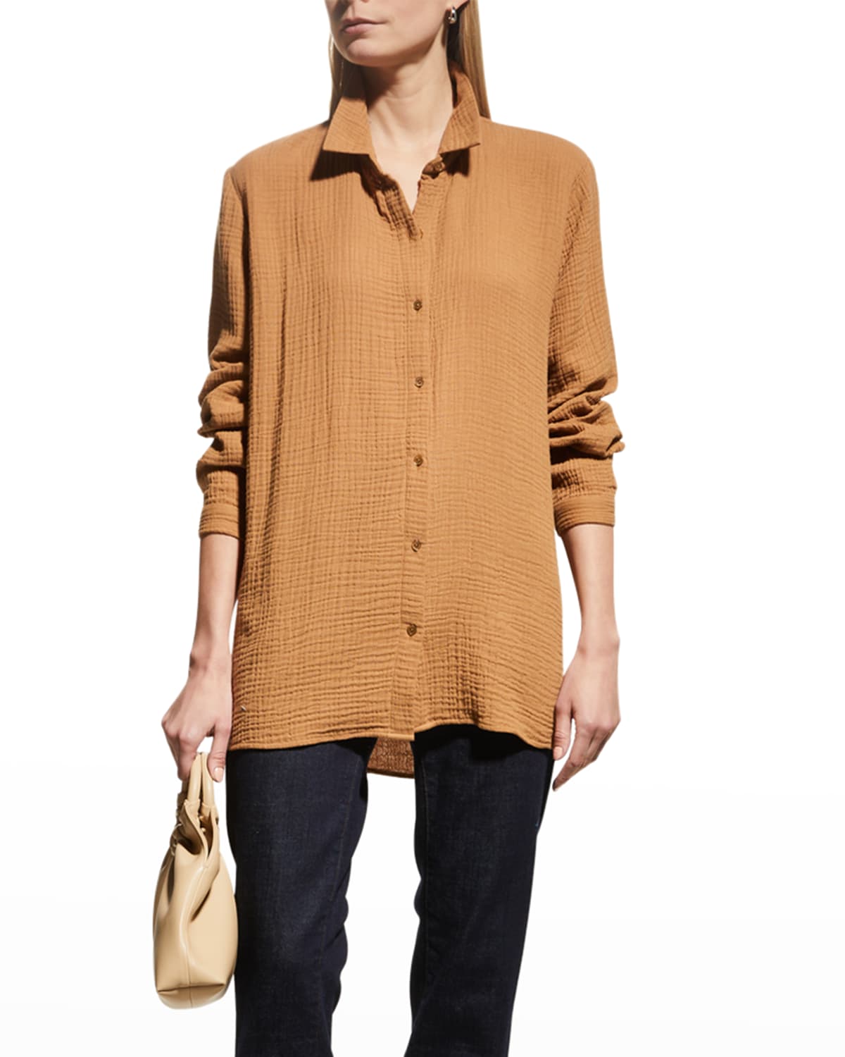 Eileen Fisher Woven Button-down Linen Shirt In Chsnt