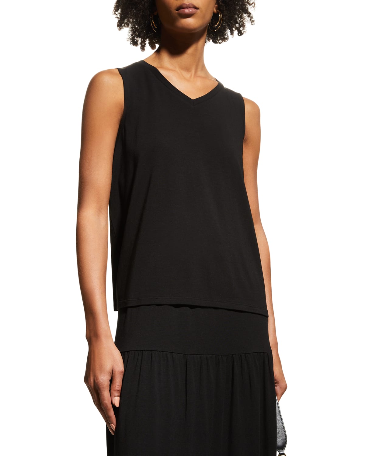 Eileen Fisher V-neck Stretch Jersey Tank In Black