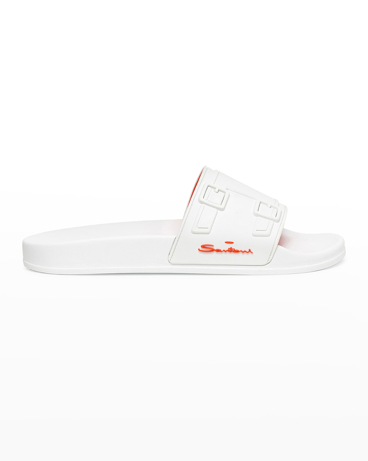 Santoni Men's Edison Rubber Double Buckle Style Slides In White