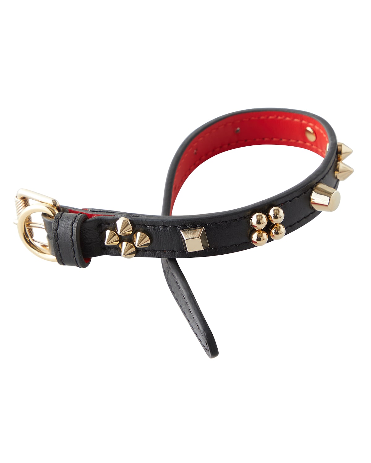 Shop Christian Louboutin Loubicollar Cara Spikes Dog Collar, Extra Small In Black/gold