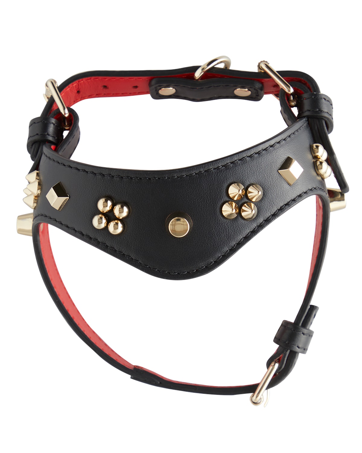 Shop Christian Louboutin Loubiharness Cara Spikes Dog Harness, Extra-small In Black/gold