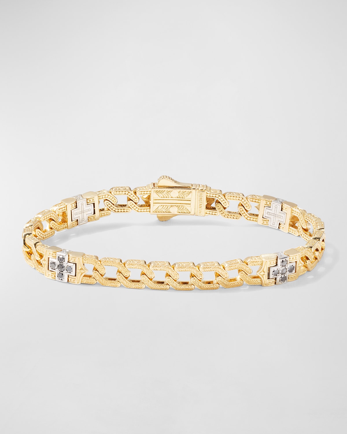 Men's 18k Gold Black Diamond Filigree Chain Bracelet