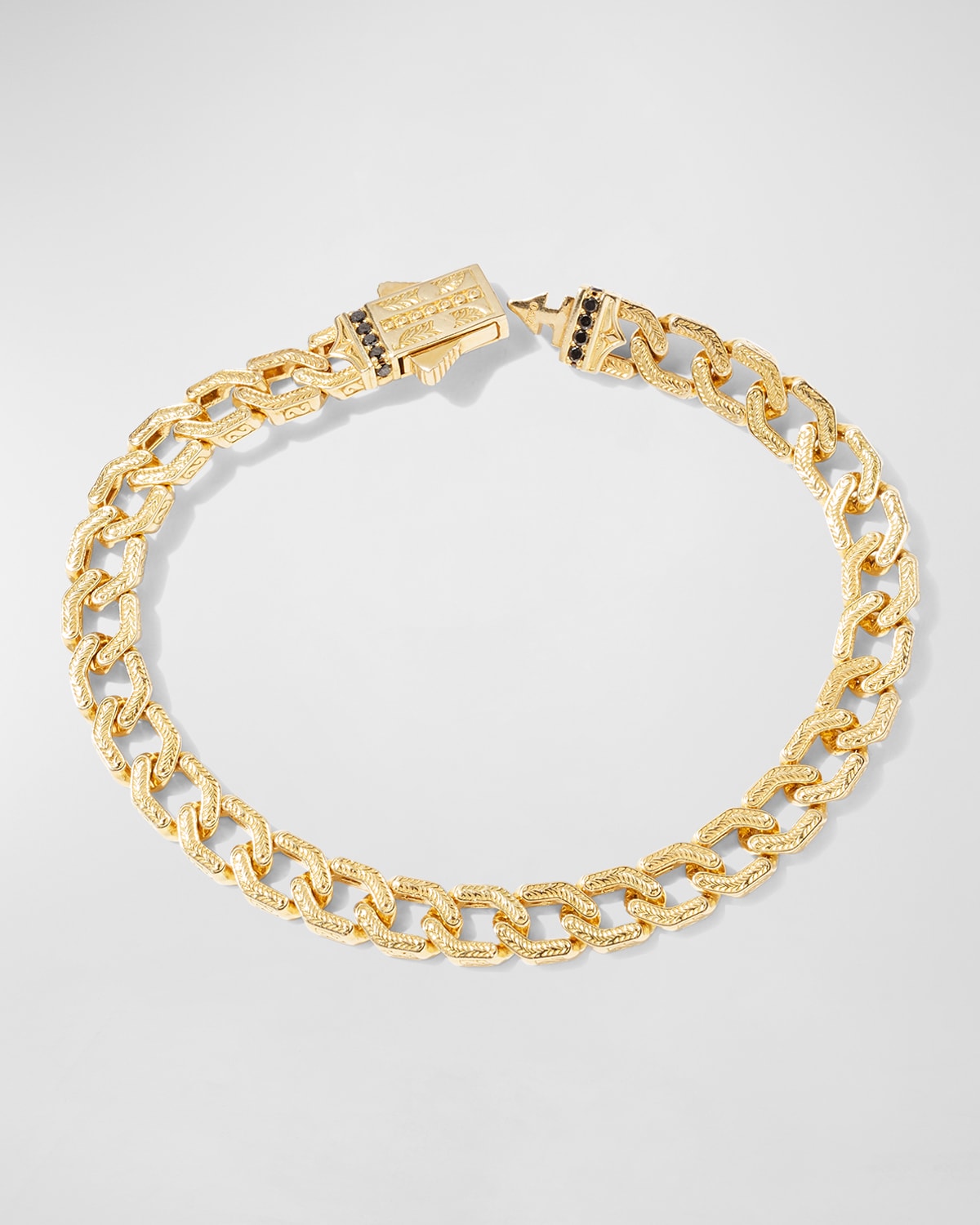 Men's 18k Gold Black Diamond Filigree Chain Bracelet