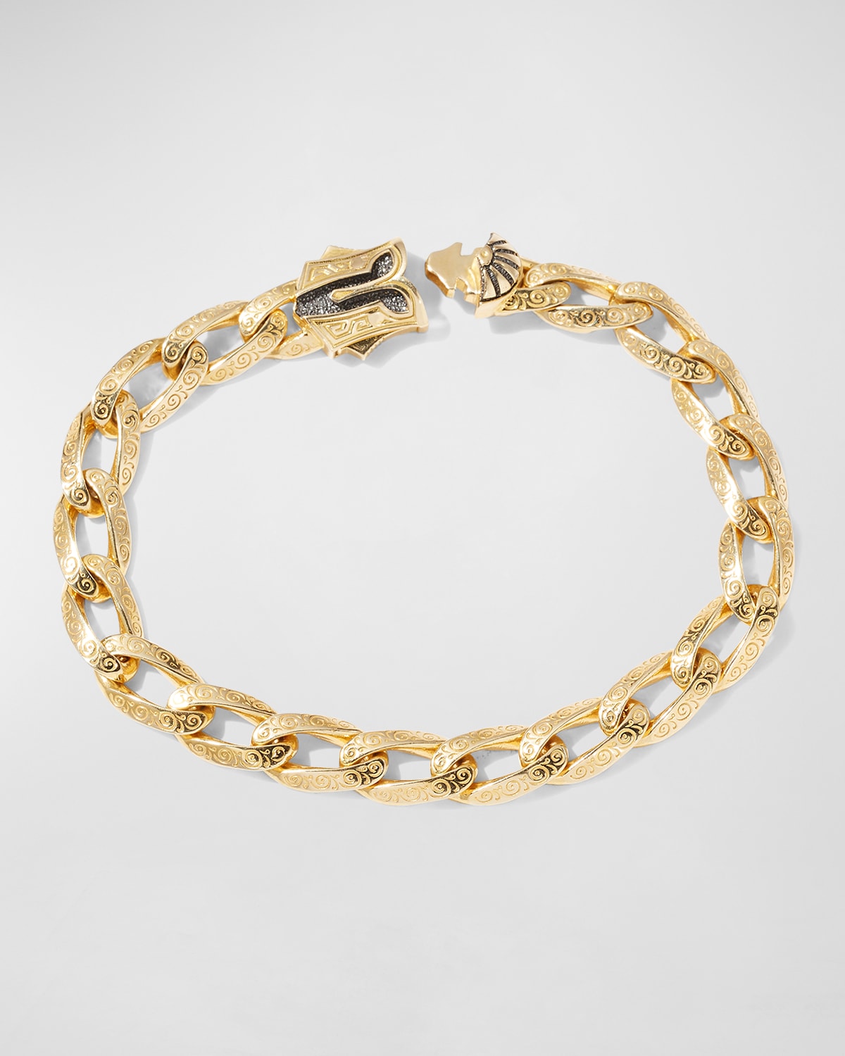 Men's 18k Yellow Gold Filigree Curb Chain Bracelet