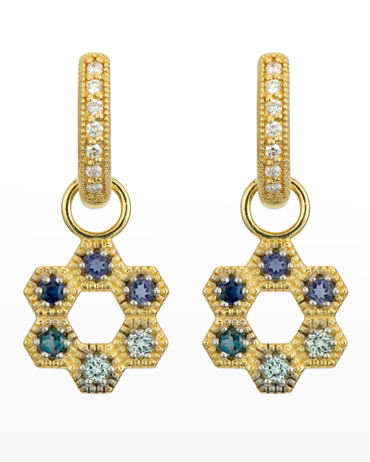 Jude Frances Provence Open Hexagon Stone Earring Charms in Shades of Blue Topaz