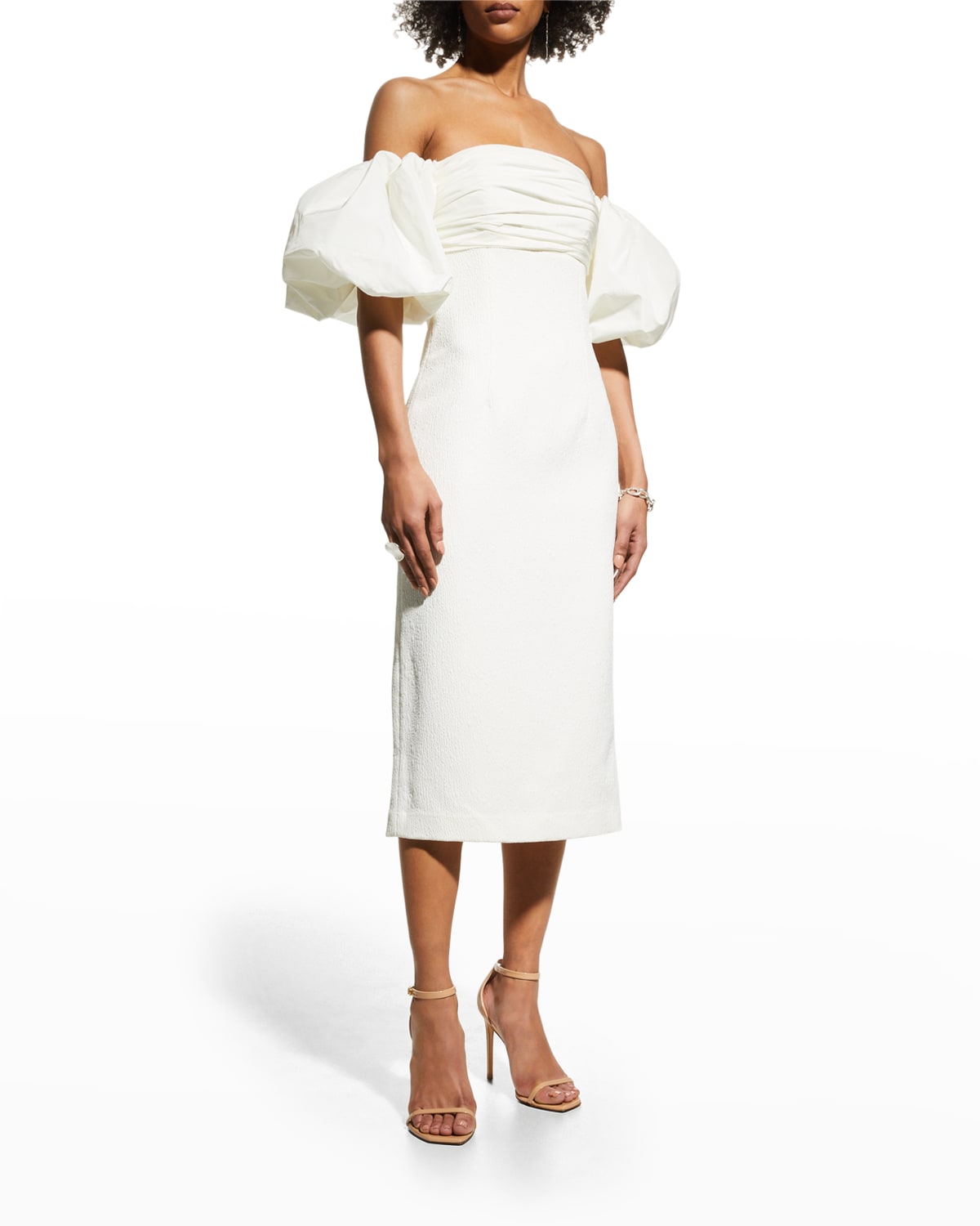 Rebecca Vallance Bridal Genevieve Off-shoulder Crêpe Midi Dress In Off  White | ModeSens