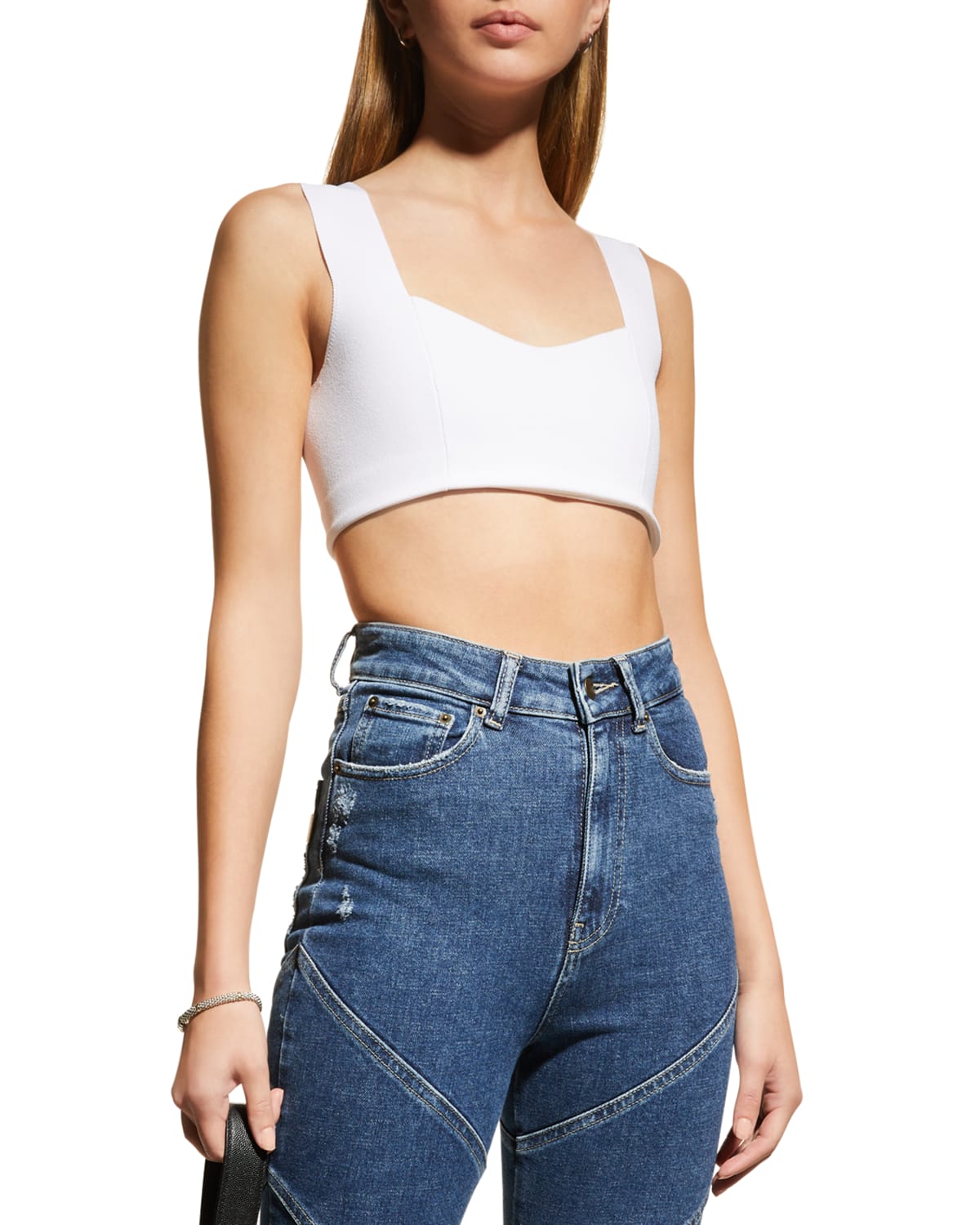 Shop A.l.c Jordana Seamed Cropped Bra Top In White