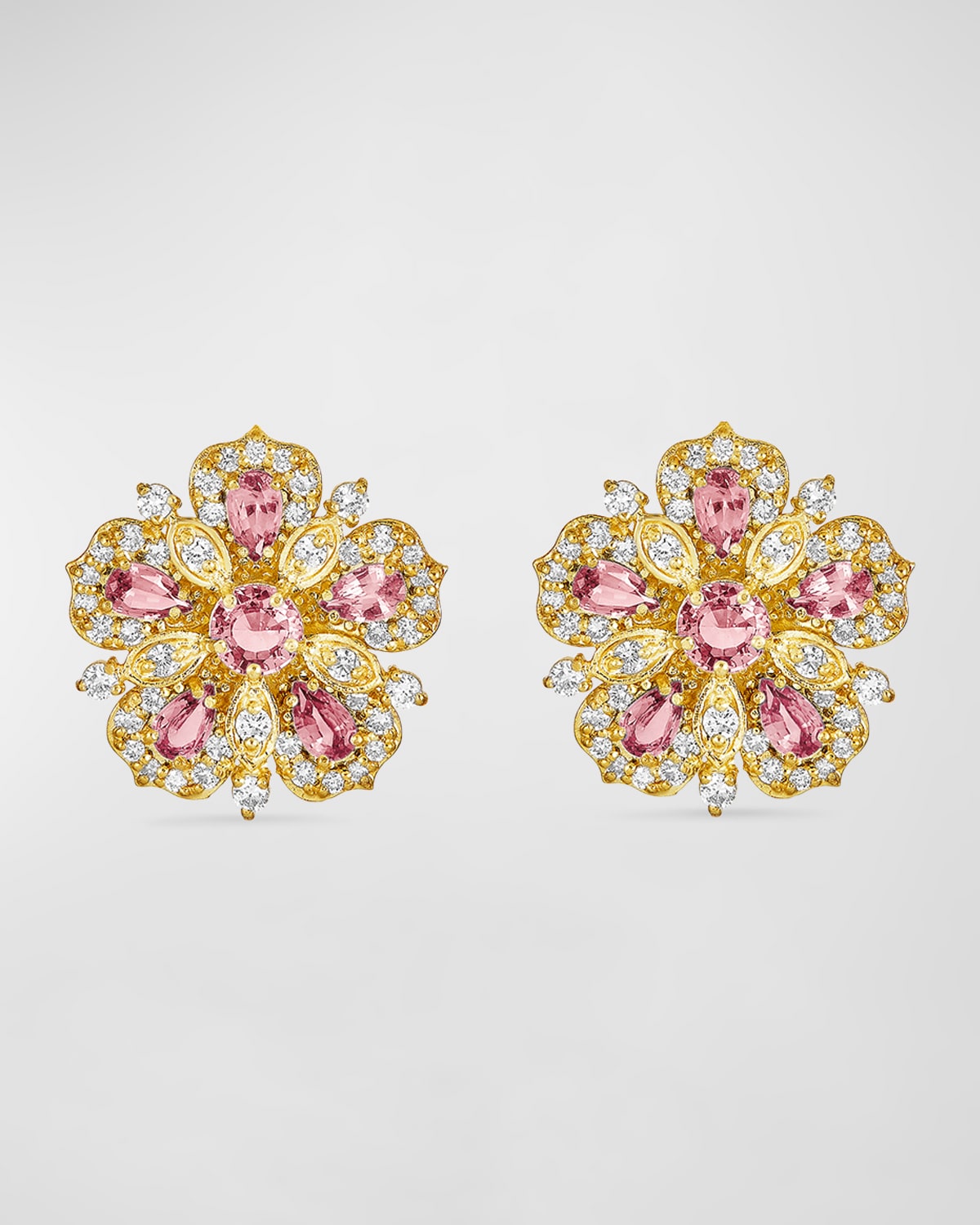 18K Jasmine Bloom Pink Sapphire and Diamond Flower Earrings