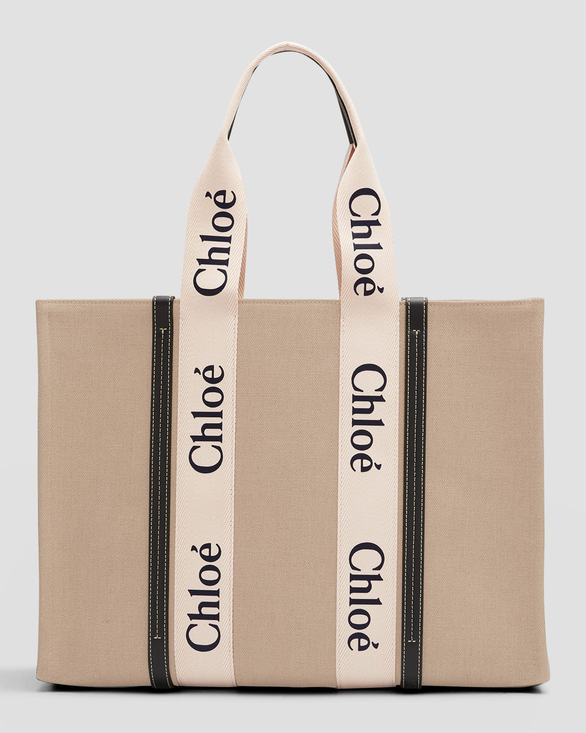 Shop Chloé Woody Large Tote Bag In Linen In White/blue