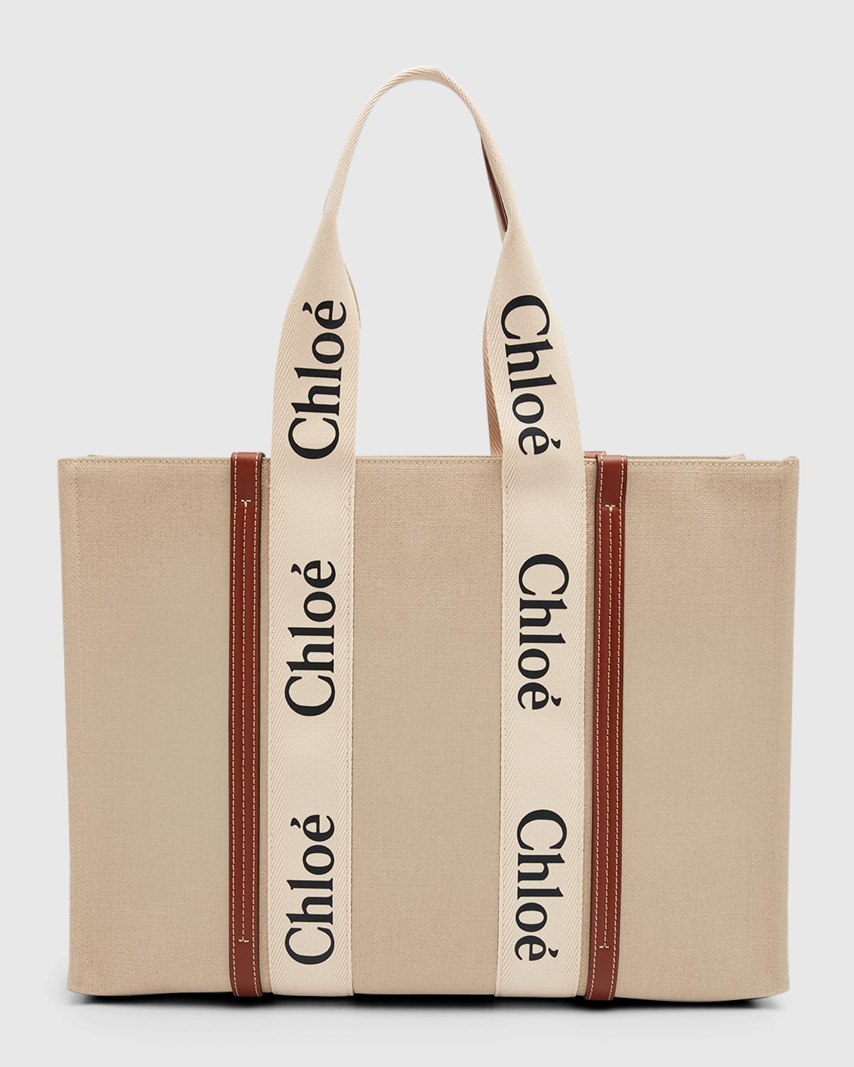 Chloé Woody Large Tote Bag In Linen In Multi
