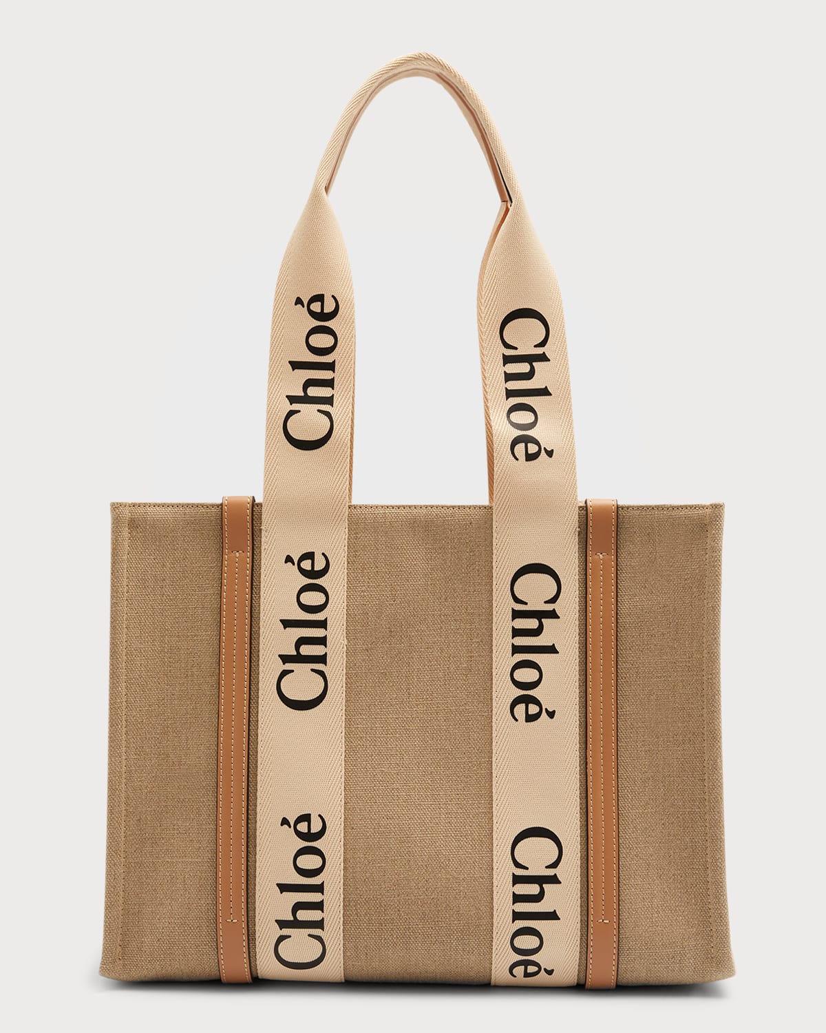 Chloe Woody Medium Linen Leather Tote Bag