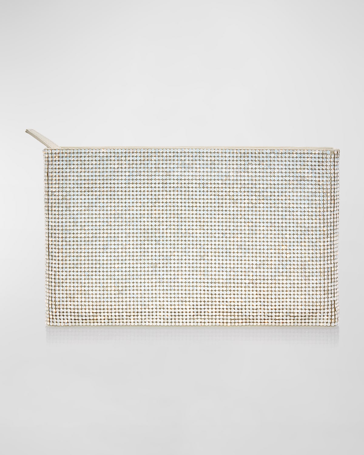 Judith Leiber Allover Crystal Zip Pouch Clutch Bag In Silve White Opal