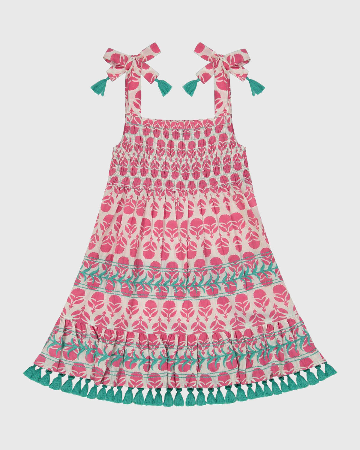 Mer St. Barth Kids' Girl's Maya Dress In Turquoise Check