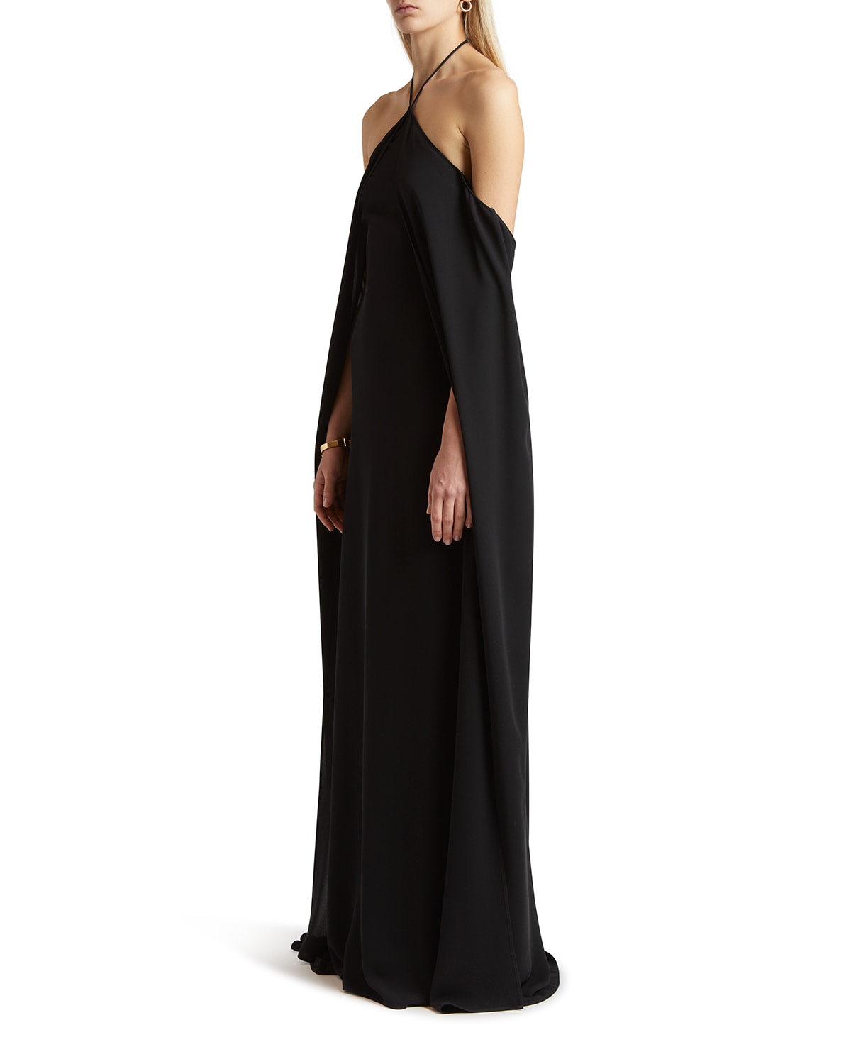 Cold-Shoulder Halter Silk Georgette Gown