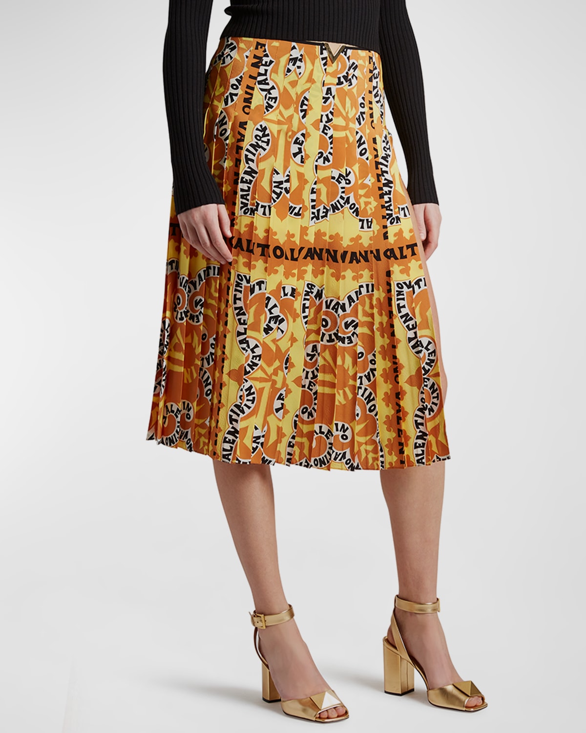 Bandana-Print Pleated Crepe De Chine Midi Skirt
