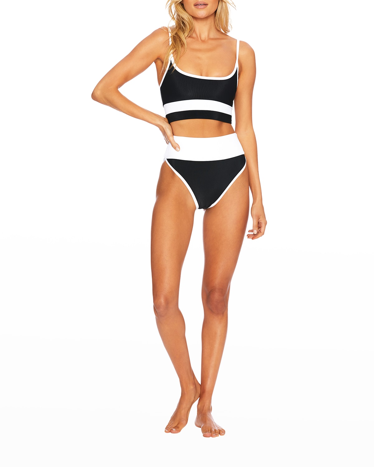 Beach Riot Eva Ribbed Colorblock Swim Top In Blackwhite