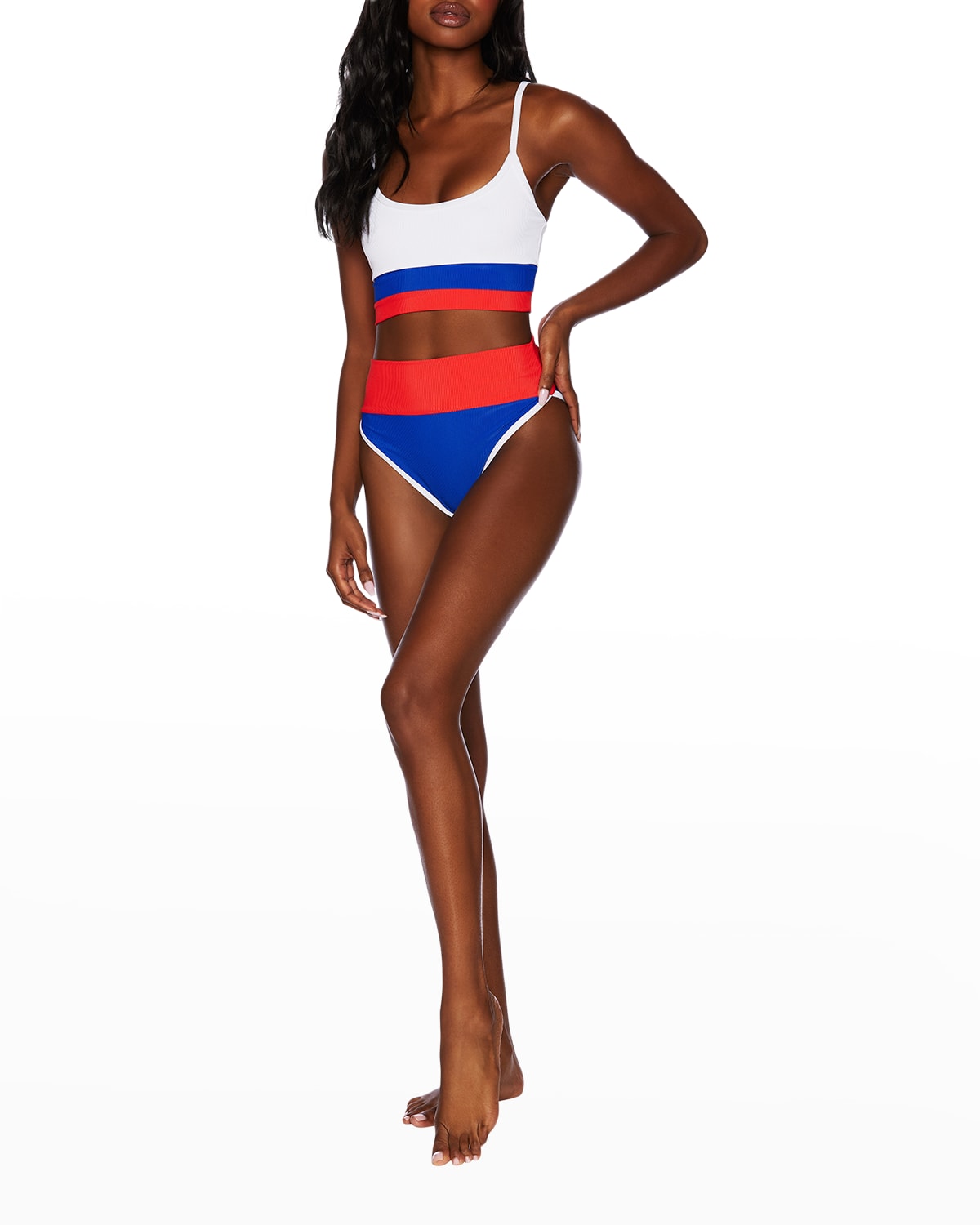 Beach Riot Emmy High-waist Bikini Bottoms In American Colorblo