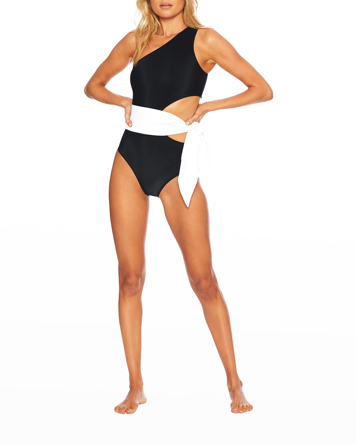 Beach Riot Carlie Side-tie Cutout One-piece Swimsuit In Blackwhite