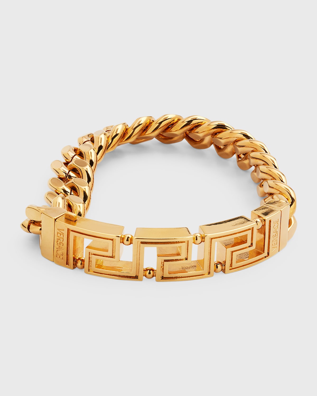 Shop Versace Men's Greca Chain Bracelet In  Gold