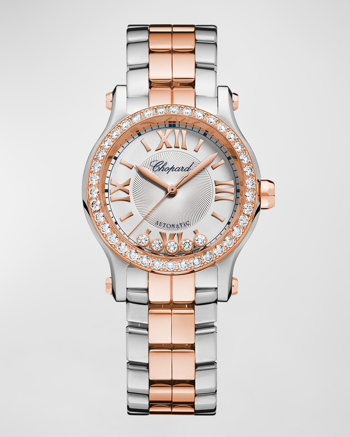 30mm Happy Sport Diamond Bezel Watch with Bracelet Strap, Rose Gold/Steel