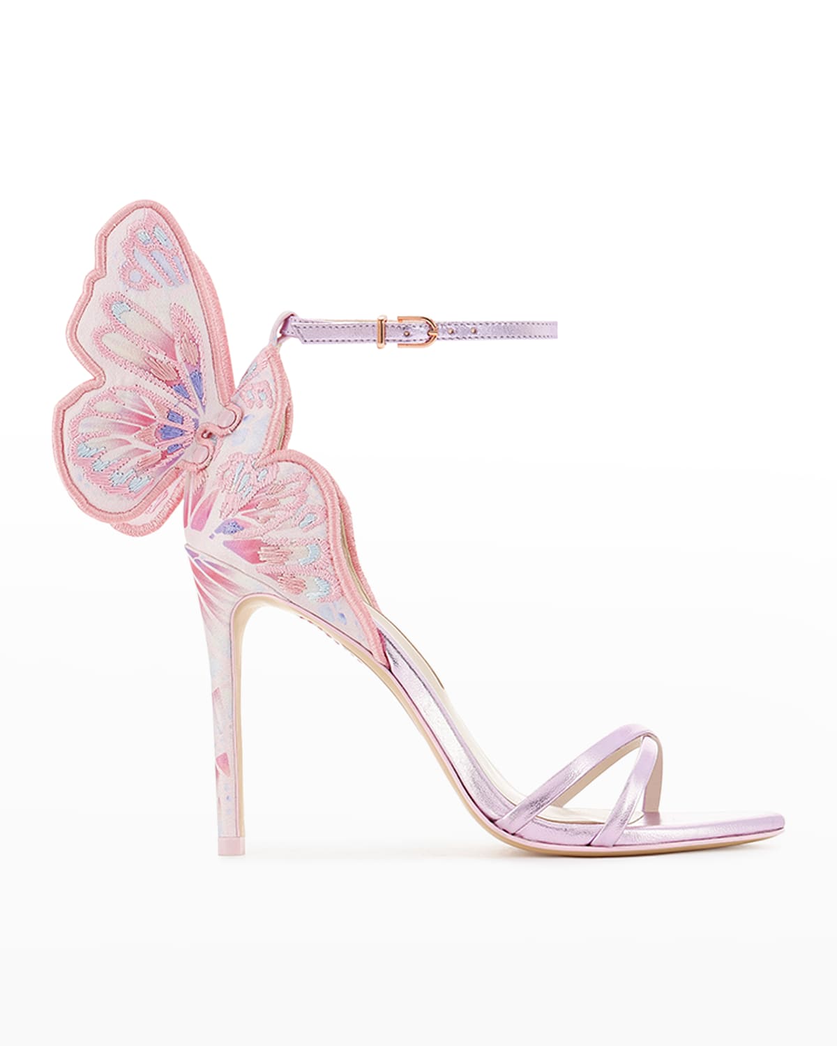 Sophia Webster Chiara Butterfly Embroidered Stiletto Sandals In Rosa Metallic Bl