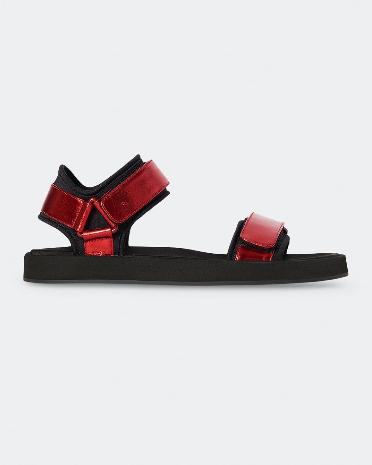The Row Hook And Loop Metallic Leather And Neoprene Sandals In Ruby