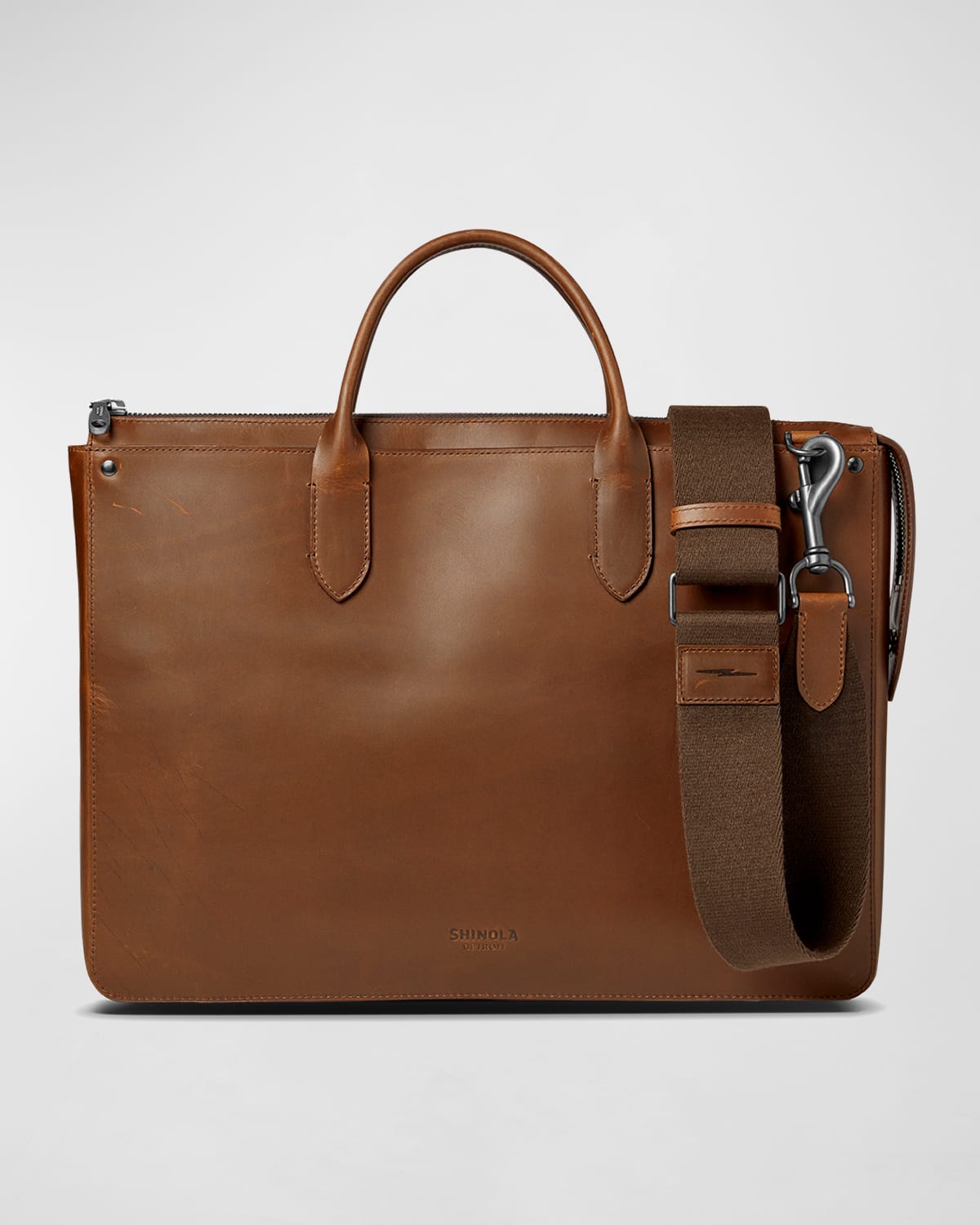 Shinola Men's Slim Traveler Leather Briefcase In Med Brown 215